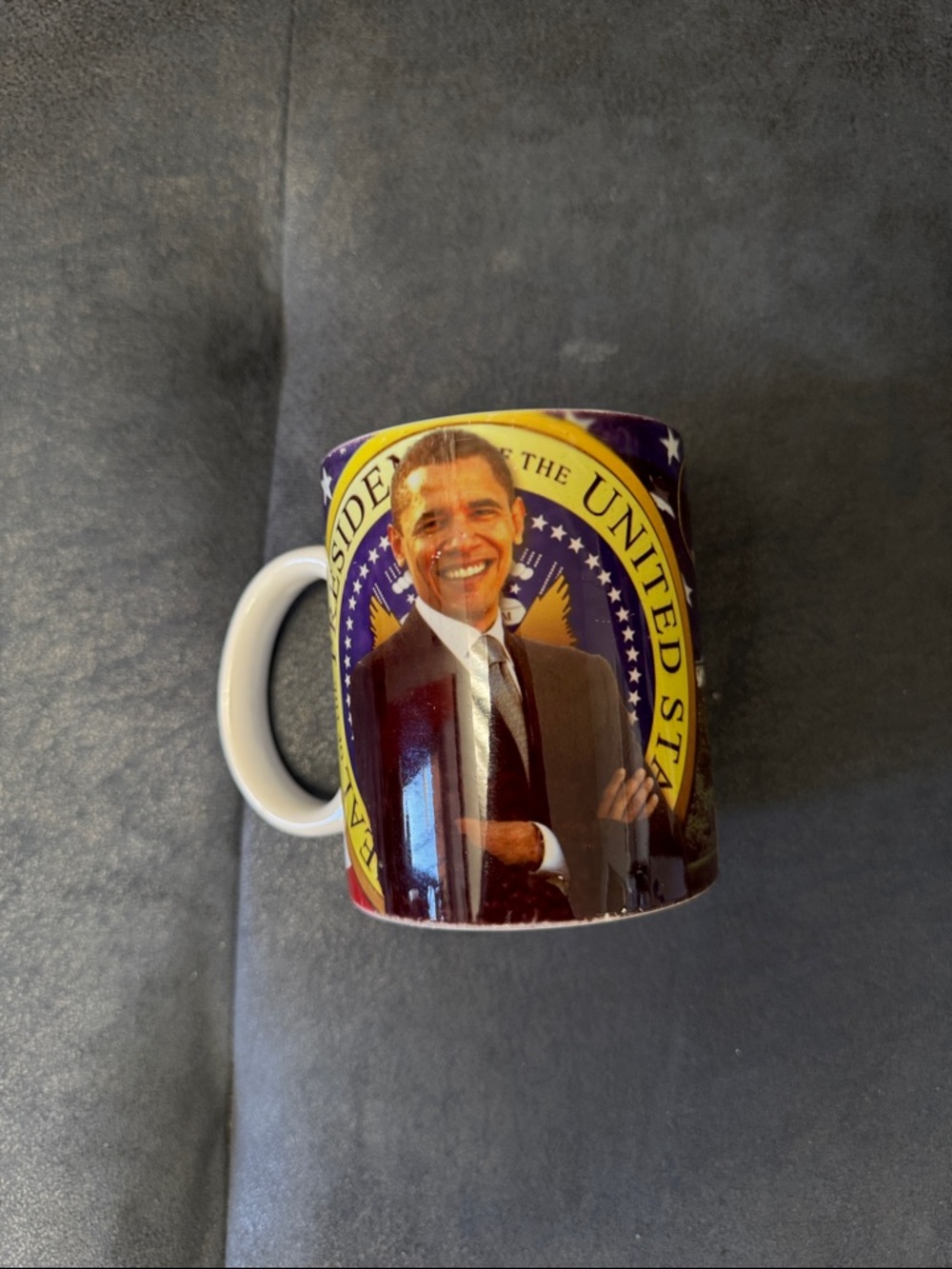 Vintage Ceramic Obama Portrait Coffee Mug - Purple & Yellow